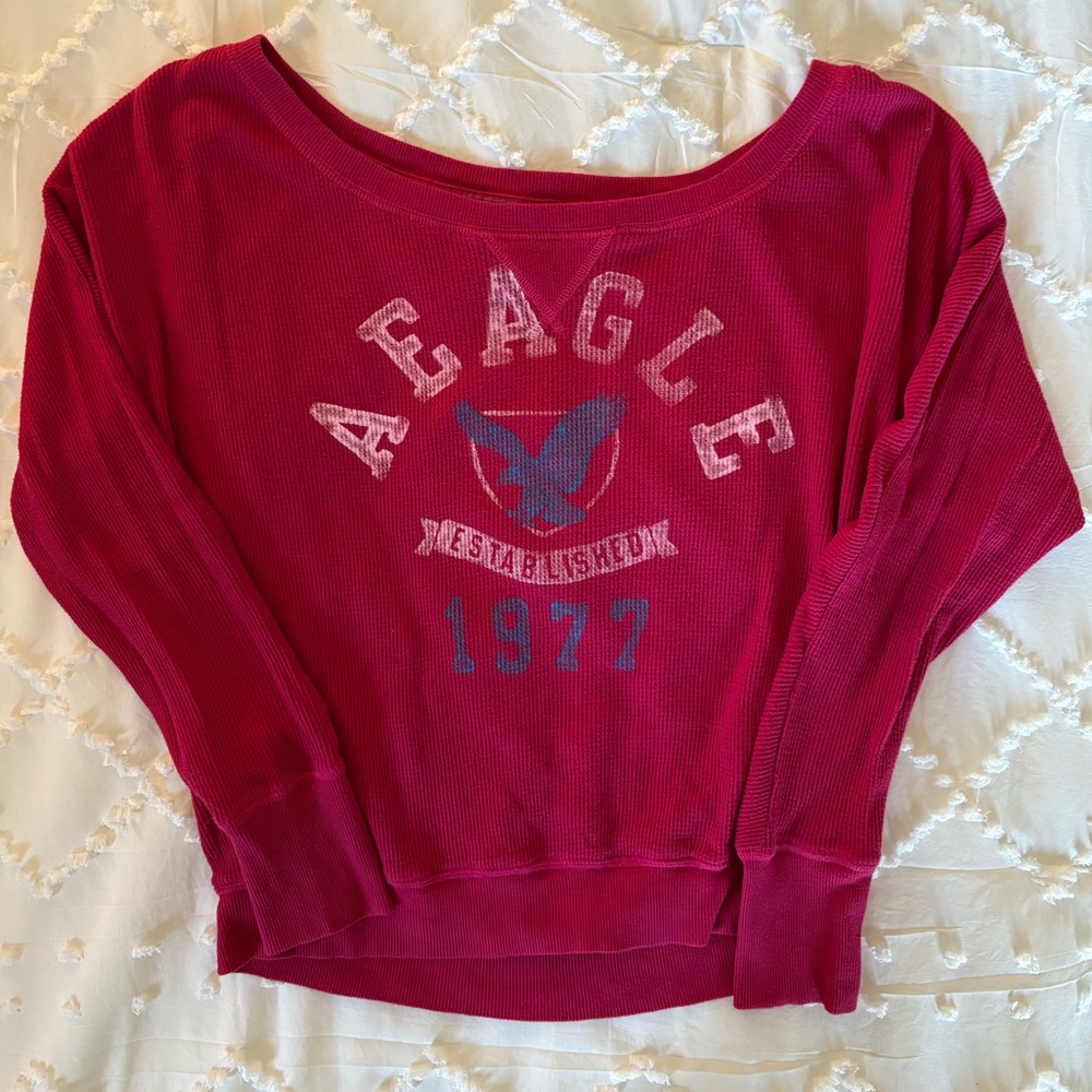 AMERICAN EAGLE Outfitters hot pink waffle Knit Top long sleeves, women’s medium